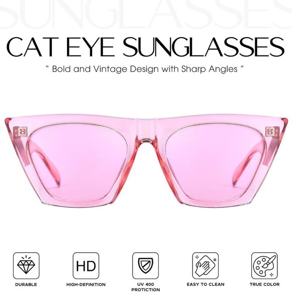 Women Square Cat Eye Sunglasses Pink UV400 Durable Lightweight Trendy - Picture 2 of 6